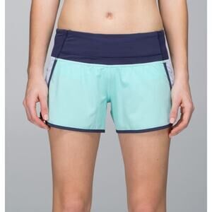 Lululemon Women's Run Times Shorts Aquamarine Cool Breeze‎ Cadet Blue Green SZ 6